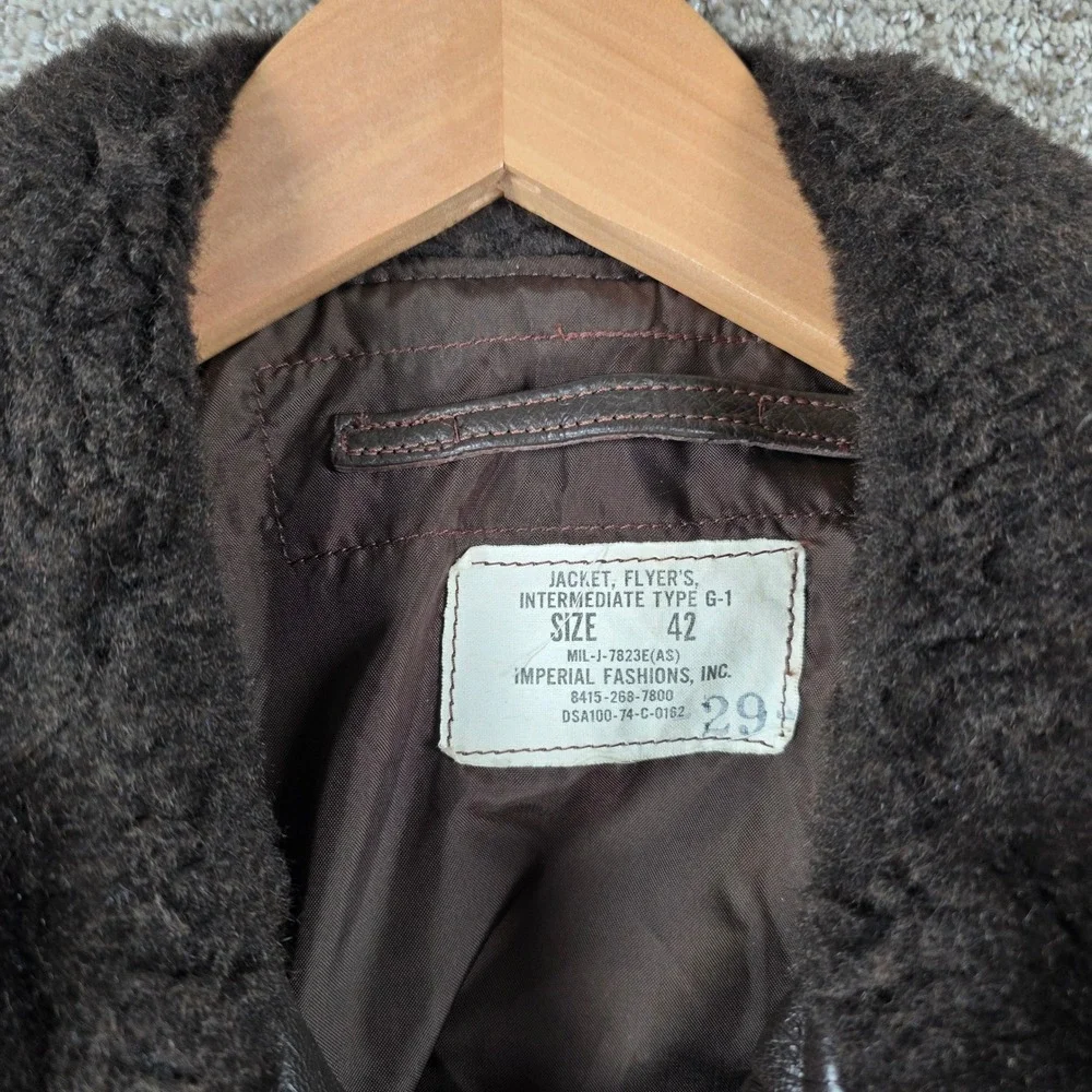 70s Vintage Imperial USN G-1 Flyers Jacket Brown Leather Military Size 42